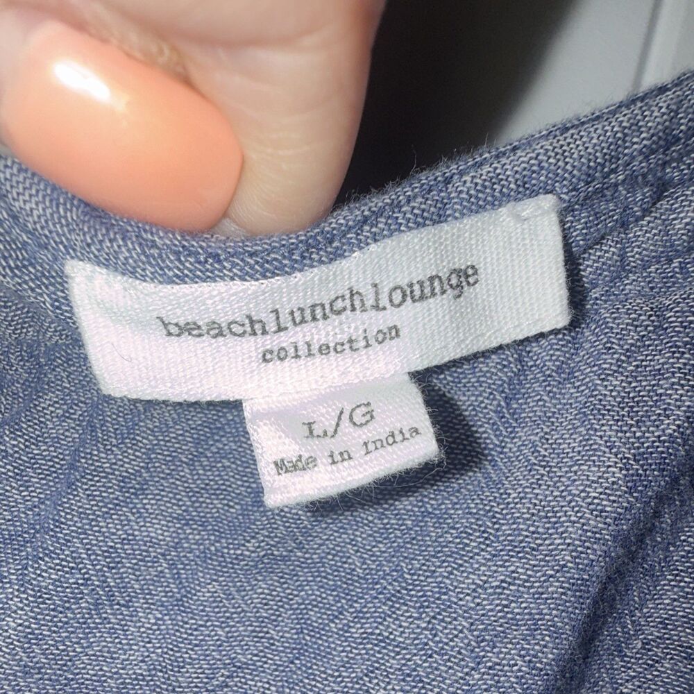 beachlunchlounge Womens L/G Blue Chambray Cotton Top Sleeveless Round Neck - Picture 2 of 6